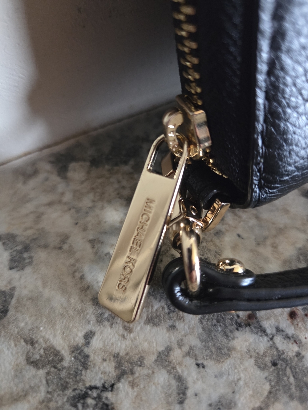 Michael Kors Black Leather Wristlet with Gold MK Emblem - Picture 3 of 5